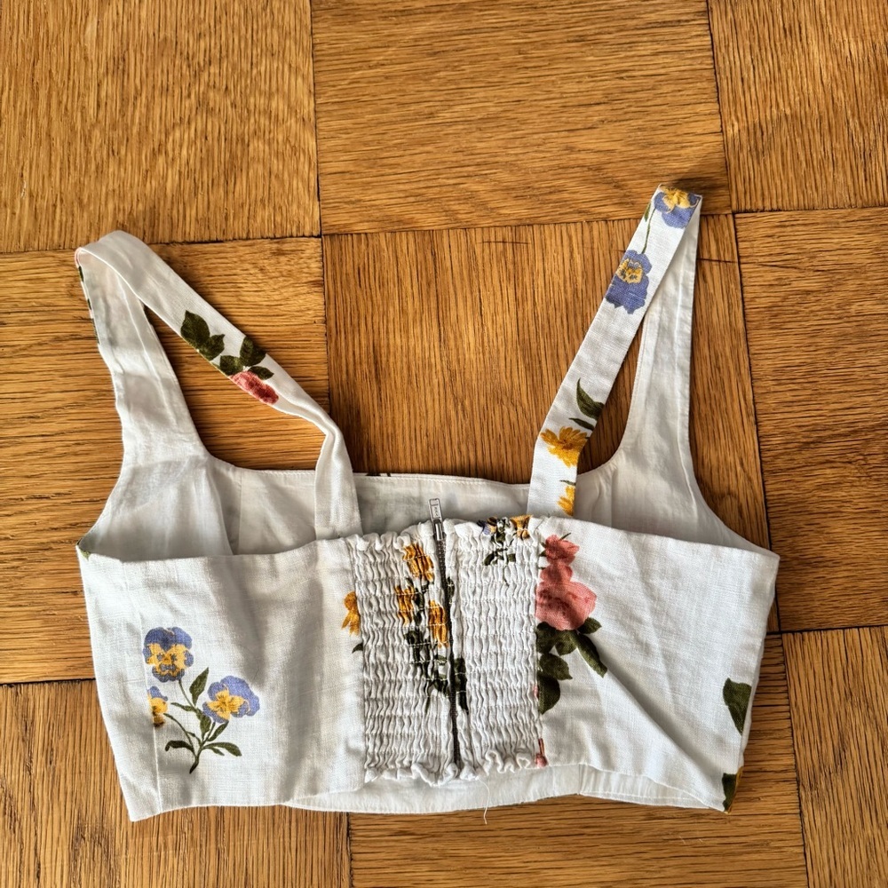 Reformation Cole Two Piece Set Size 2 Floral Crop Top Skirt Linen - Picture 7 of 12